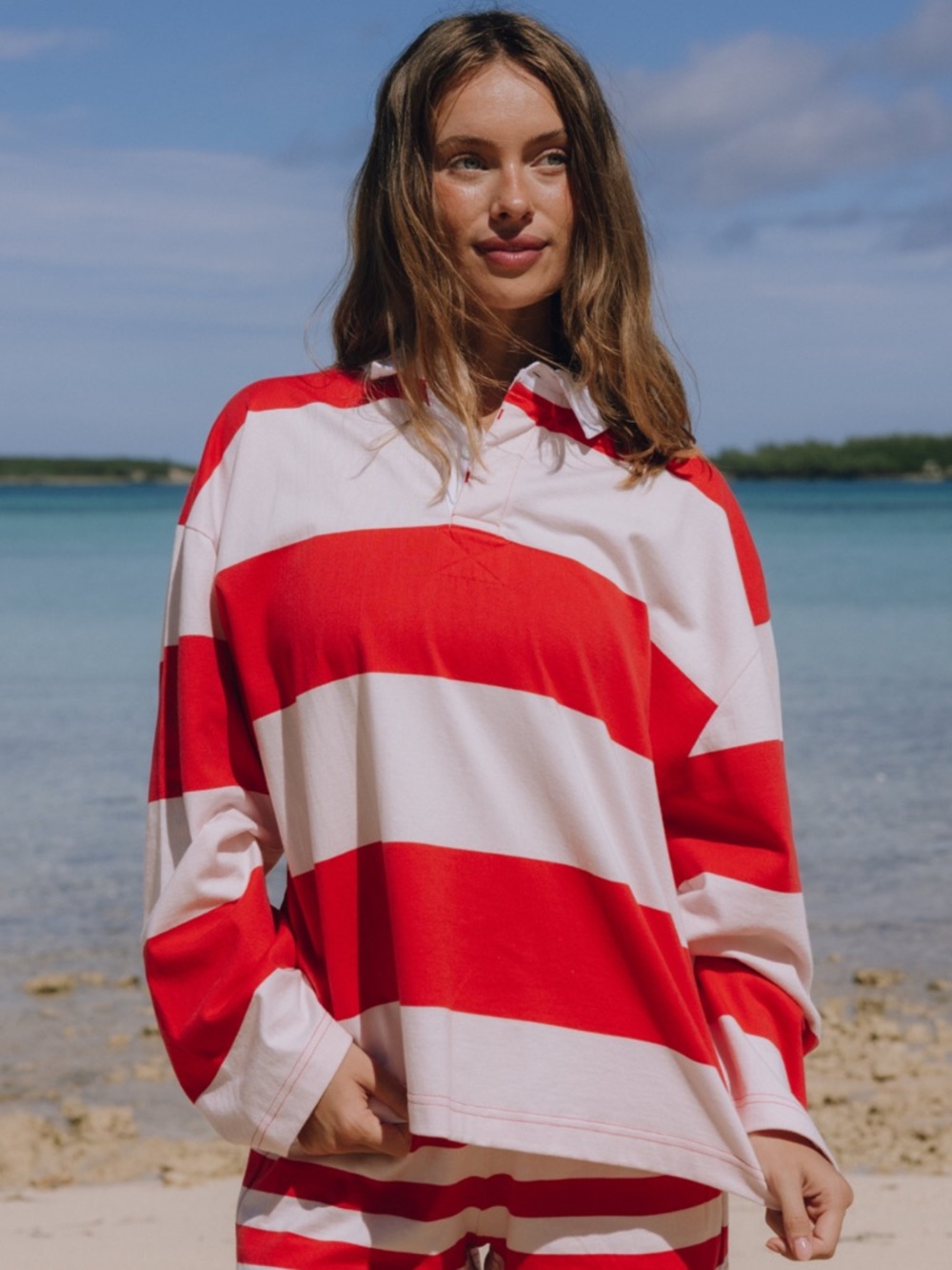 NWT DAILY DRILLS Rugby Tee - Heart + Pale Pink Stripe